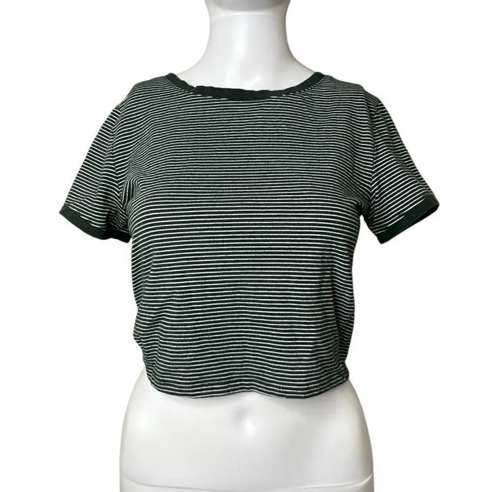Forever 21 Horizontal Striped Green and white Women's Crop Top Size Medium